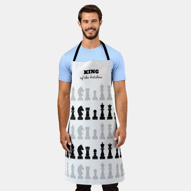 King Of the Kitchen Chess Black White Pattern  Apron (Worn)