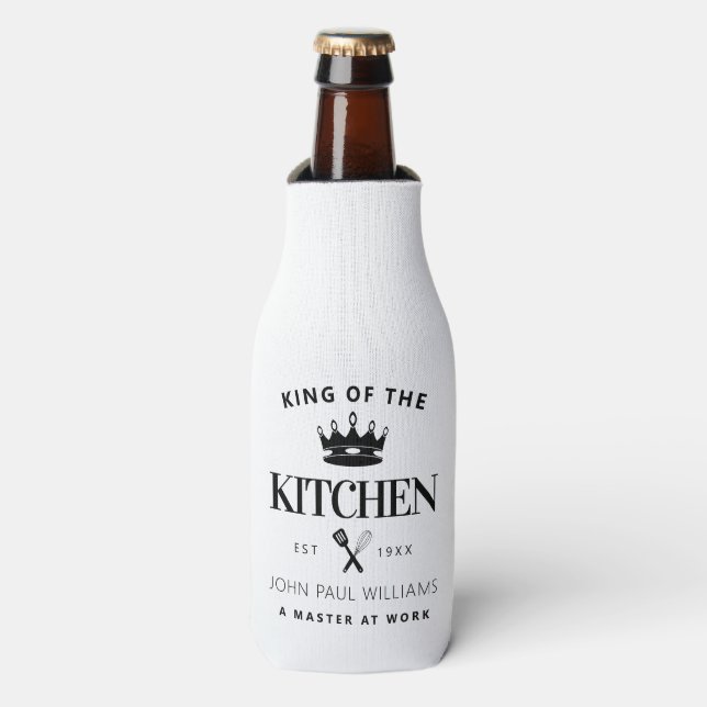 King of the Kitchen Crown Foodie Chef Dad For Men Bottle Cooler (Bottle Front)