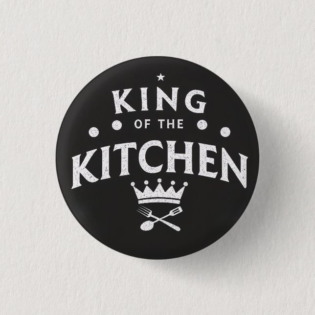 King of the Kitchen Crown – Funny Foodie Black 3 Cm Round Badge (Front)