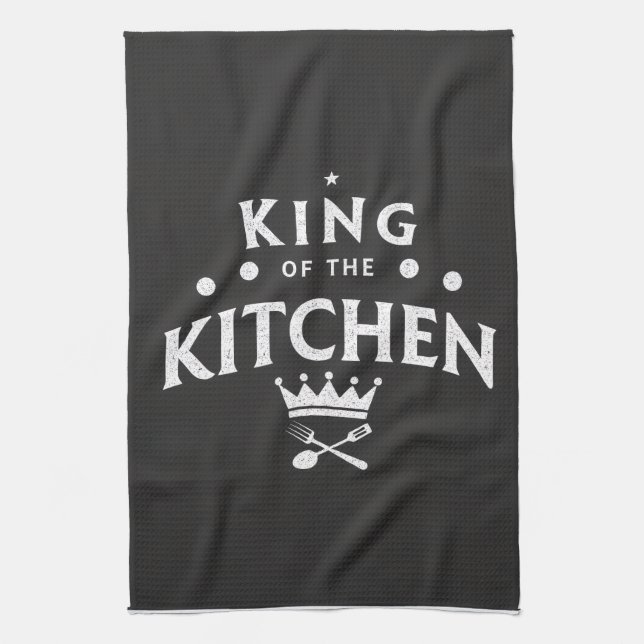 King of the Kitchen Crown – Funny Foodie Black Tea Towel (Vertical)