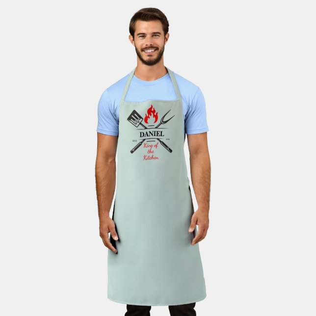 King of the Kitchen Customisable Eucalyptus Green Apron (Worn)