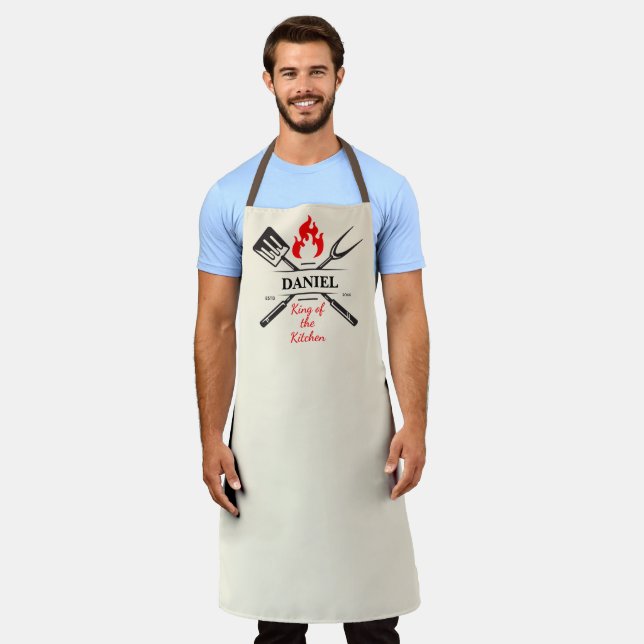 King of the Kitchen Customisable Warm Cream Apron (Worn)
