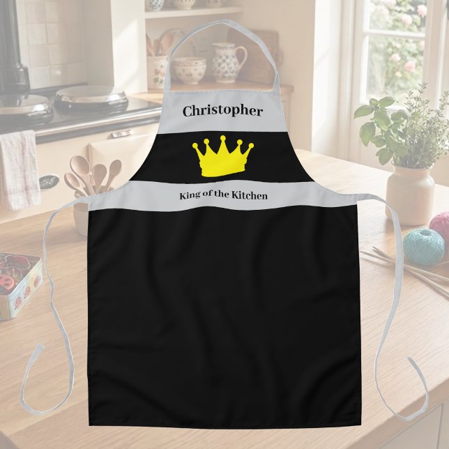 King of the kitchen name crown grey apron (Creator Uploaded)