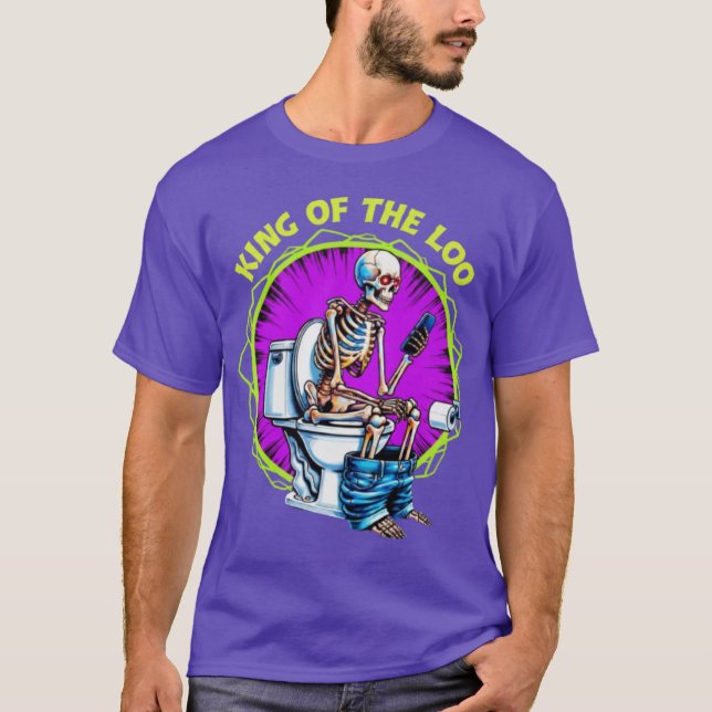 KING OF THE LOO – Funny Skeleton on Toilet Graphic T-Shirt (Front)