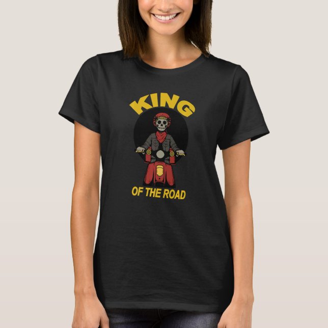 King Of The Road Skeleton Retro Italian Mofa Drive T-Shirt (Front)