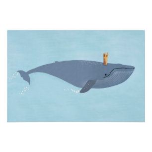 King Of The Sea - Blue Whale Crown Illustration Poster
