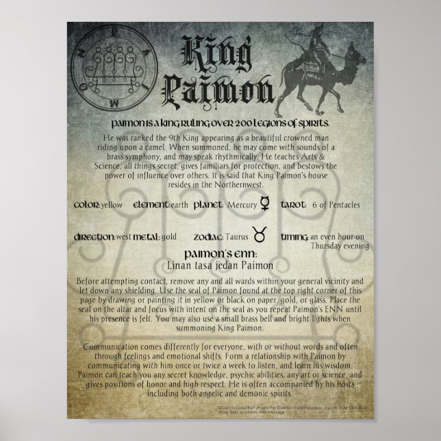 King Paimon Goetia Demonic Poster (Front)