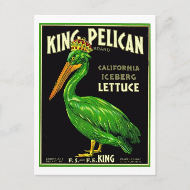 King Pelican California Lettuce - Vintage Produce  Postcard (Front)