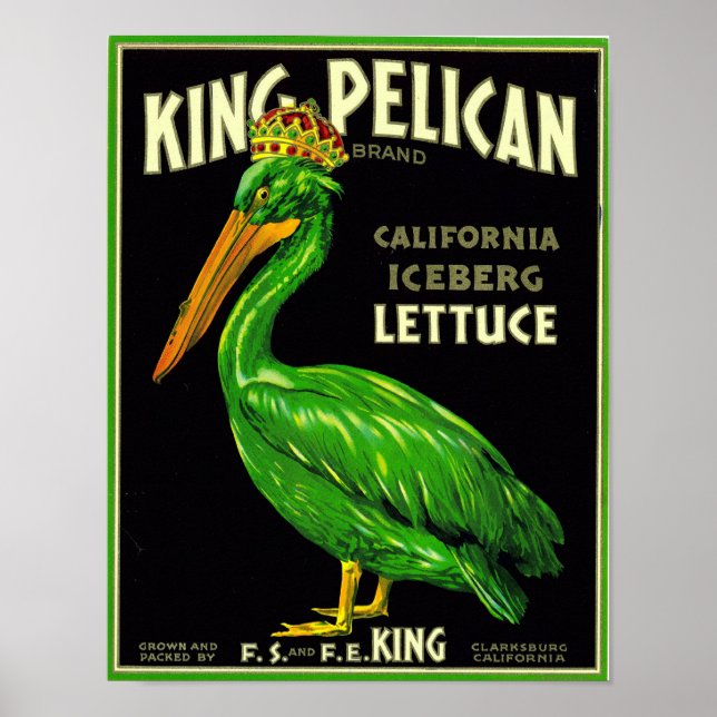 King Pelican California Lettuce - Vintage Produce Poster (Front)