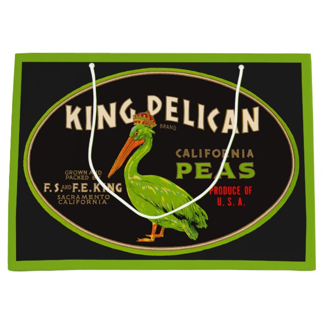 King Pelican California peas crate label Large Gift Bag (Front)