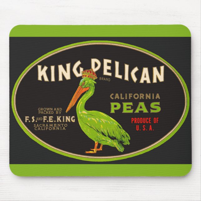 King Pelican California peas crate label Mouse Mat (Front)