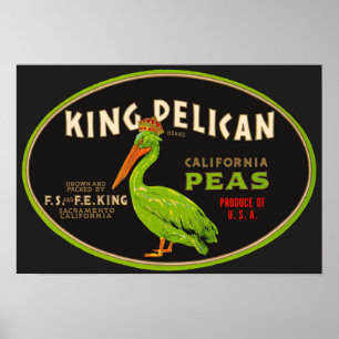 King Pelican California peas crate label Poster