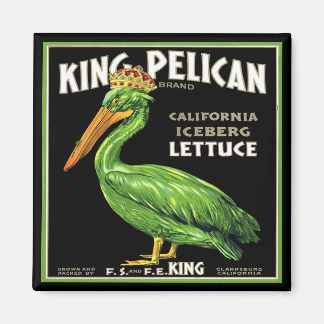 KING PELICAN ICEBERG LETTUCE - VINTAGE CRATE LABEL MAGNET (Front)