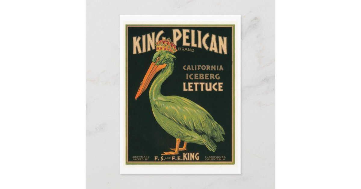 King Pelican Lettuce Vintage Crate Label Postcard Zazzle