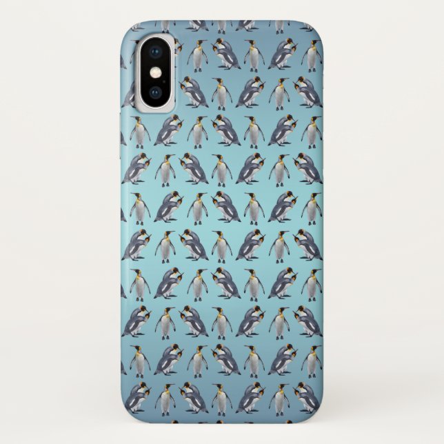 King Penguin Frenzy iPhone X Case (Sky Blue Mix) (Back)