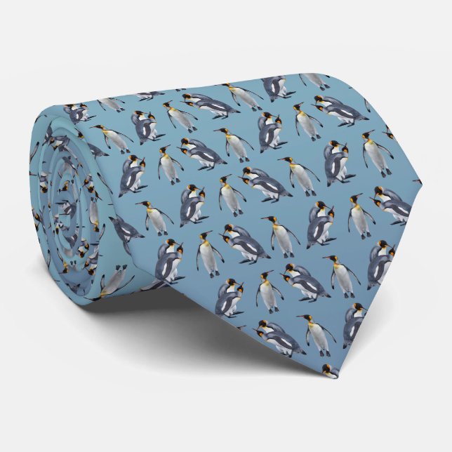 King Penguin Frenzy Tie (Sky Blue Mix) (Rolled)