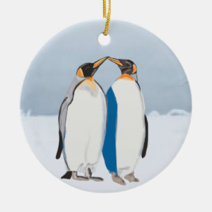 King Penguin Pair Kissing Ceramic Tree Decoration