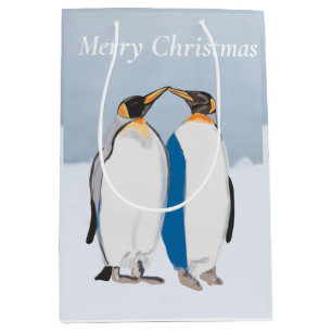 King Penguin Pair Kissing Christmas  Medium Gift Bag