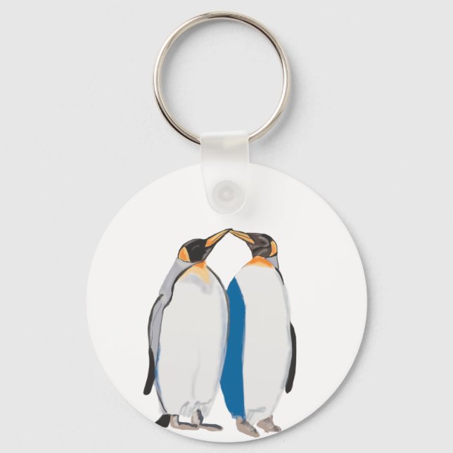 King Penguin Pair Kissing  Key Ring (Front)