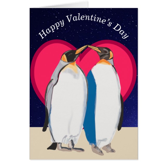 King Penguins and red heart Valentines (Front)