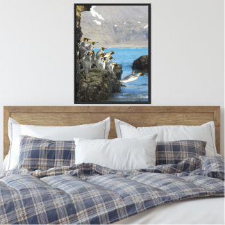 King Penguins Diving into the Sea Wildlife Canvas Print