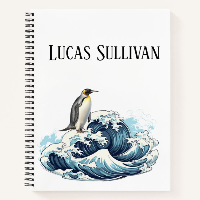 King Penquin surfing waves Notebook (Front)