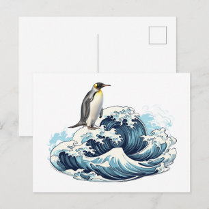King Penquin surfing waves Postcard