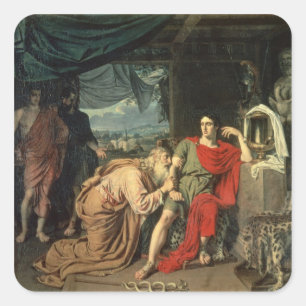King Priam begging Achilles for return of Square Sticker