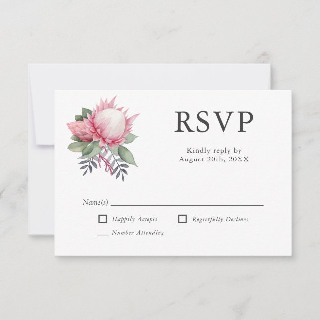 King Protea Botanical Wedding RSVP (Front)