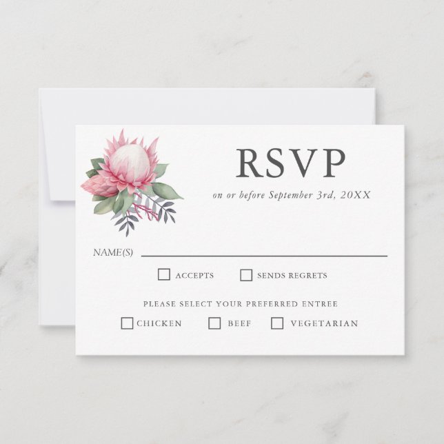 King Protea Botanical Wedding RSVP Entree Choices Card (Front)