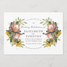 King Protea Bouquet Wedding Invitation