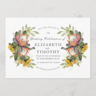 King Protea Bouquet Wedding Invitation