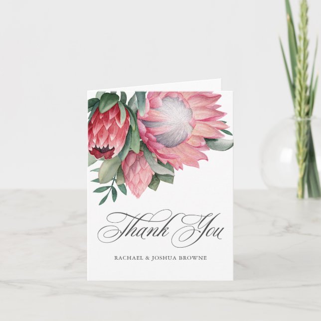 King Protea Elegant Botanical Wedding Thank You (Front)