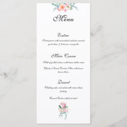 King Protea Rose Watercolor Pastel Elegant Wedding Menu