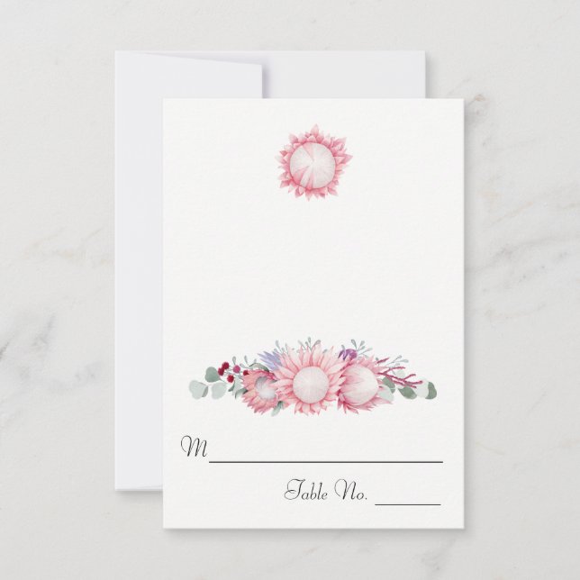 King Protea Watercolor Botanical Escort Invitation (Front)