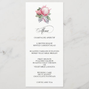 King Protea Watercolor Botanical Wedding Menu