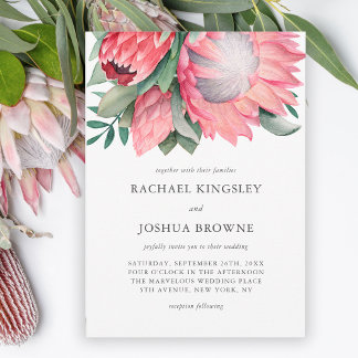 King Protea Watercolor Floral Wedding Invitation