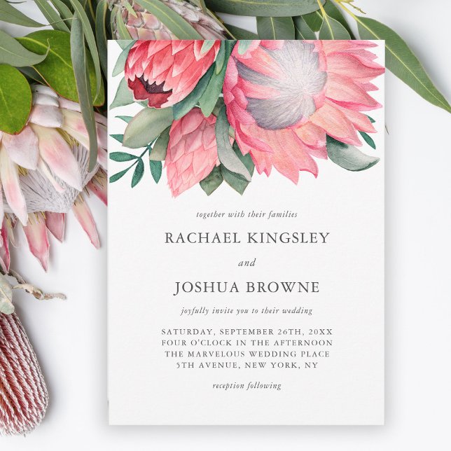 King Protea Watercolor Floral Wedding Invitation (Creator Uploaded)