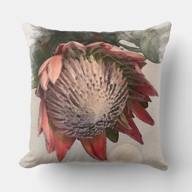 King Protea Watercolor Paper design Pillow (Front)