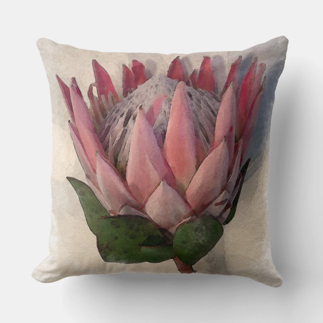 King Protea watercolor paper Pillow (Front)