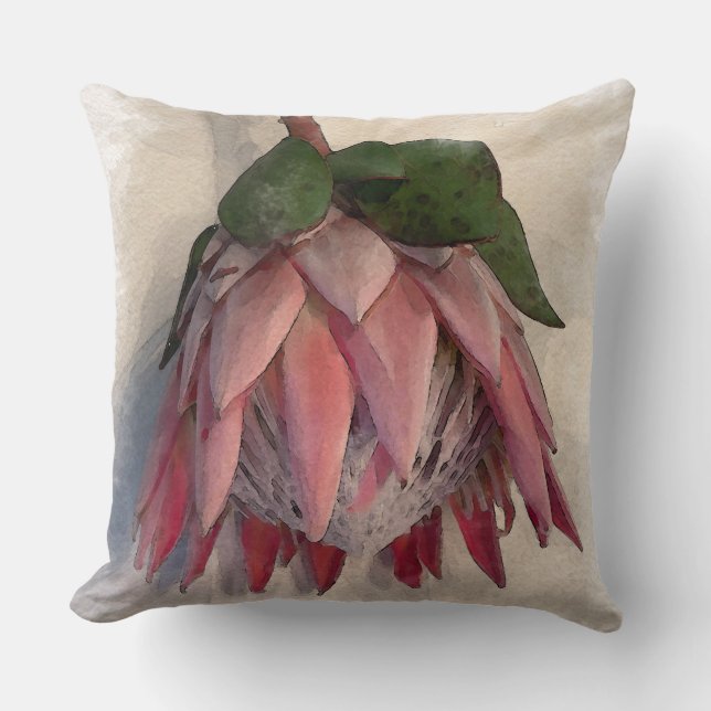 King Protea Watercolor paper Pillow (Front)