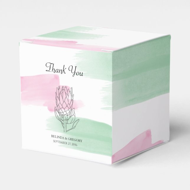 King Protea Watercolor Wedding  Favour Box (Front Side)