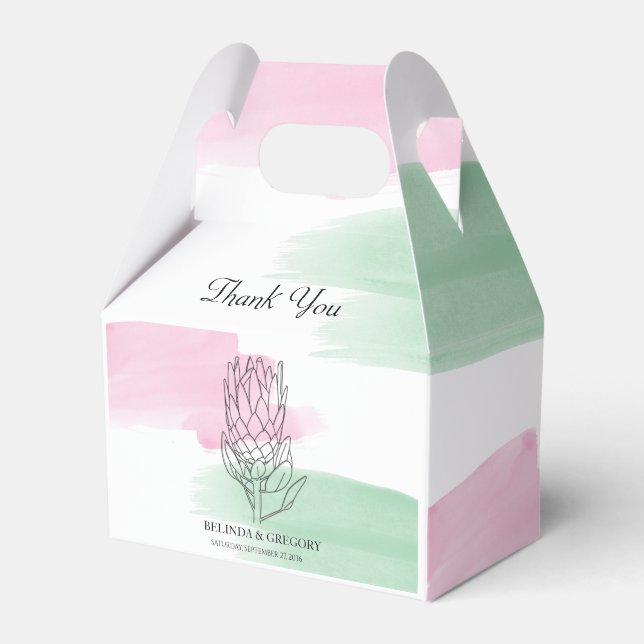 King Protea Watercolor Wedding Favour Box (Front Side)