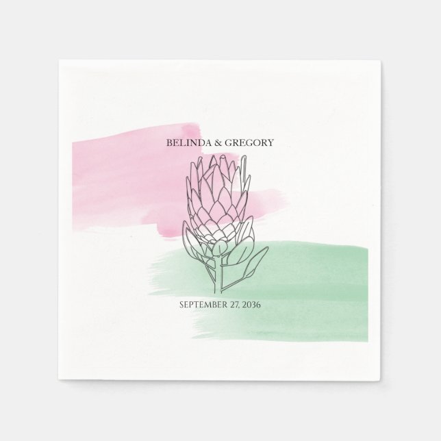 King Protea Watercolor Wedding Napkin (Front)
