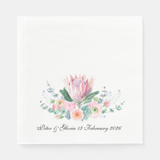 King Protea Wedding Napkin from the Protea Set  (Front)