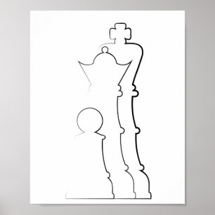 King queen and pawn line art poster