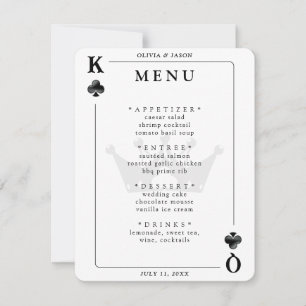 King & Queen of Clubs Playing Card Wedding Menu