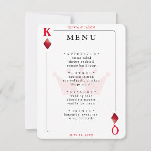King & Queen of Diamonds Playing Card Wedding Menu