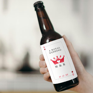 King & Queen of Hearts Casino Poker Card Wedding Beer Bottle Label