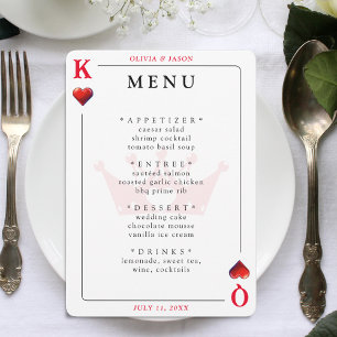 King & Queen of Hearts Playing Card Wedding Menu